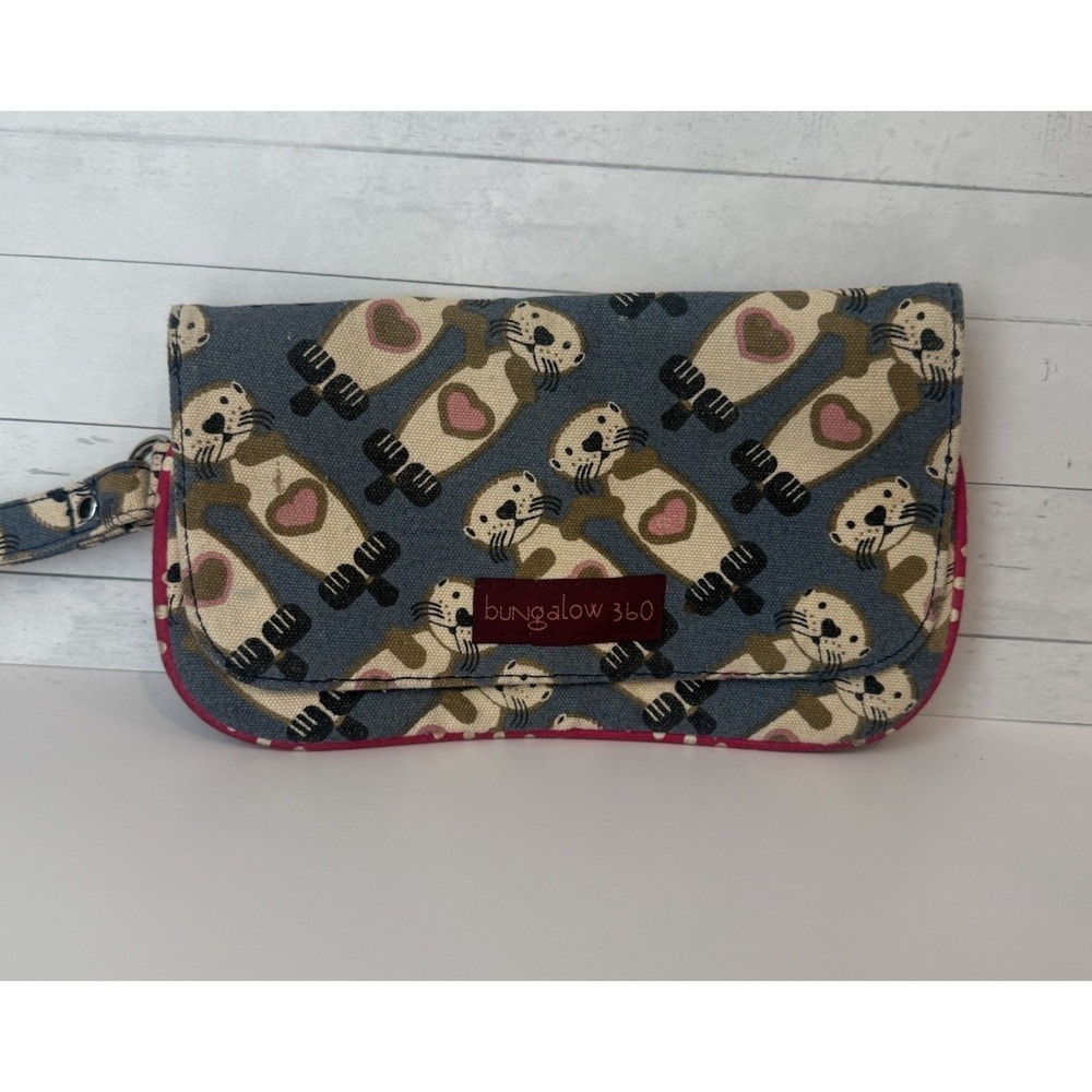 Bungalow 360 Sea Otter Wallet Wristlet Clutch Organizer Blue Pink Zip Snap